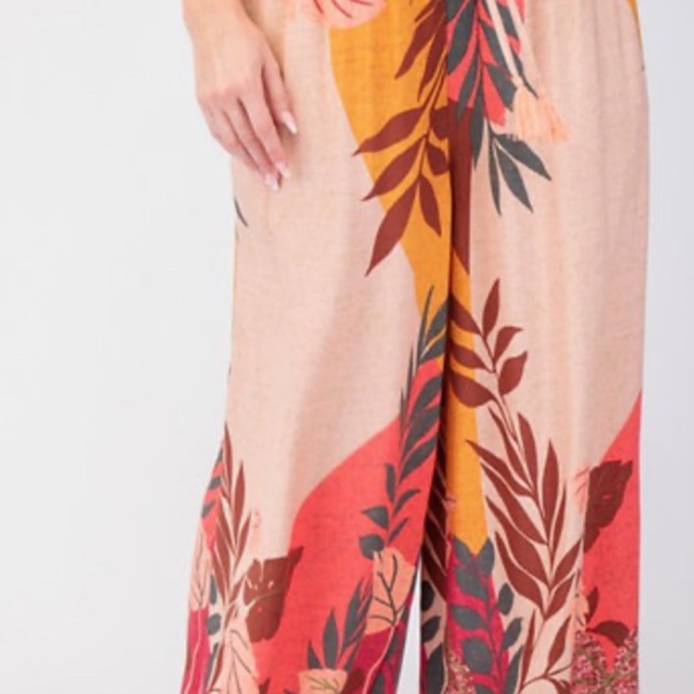 Easel NWT Floral Border Printed Rayon Wide-Leg Pants Size Large - Picture 3 of 7